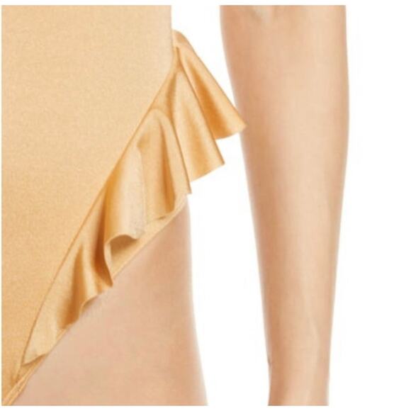 Something Navy NWT Beige Crystal Metallic Frill One-Piece Open Back Swimsuit - Picture 4 of 10